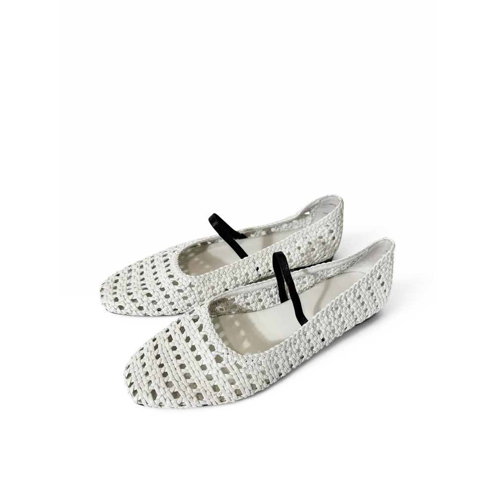 Vince Vivian Woven Leather White Elastic Strap Mary Jane Ballet Flats Size 7.5